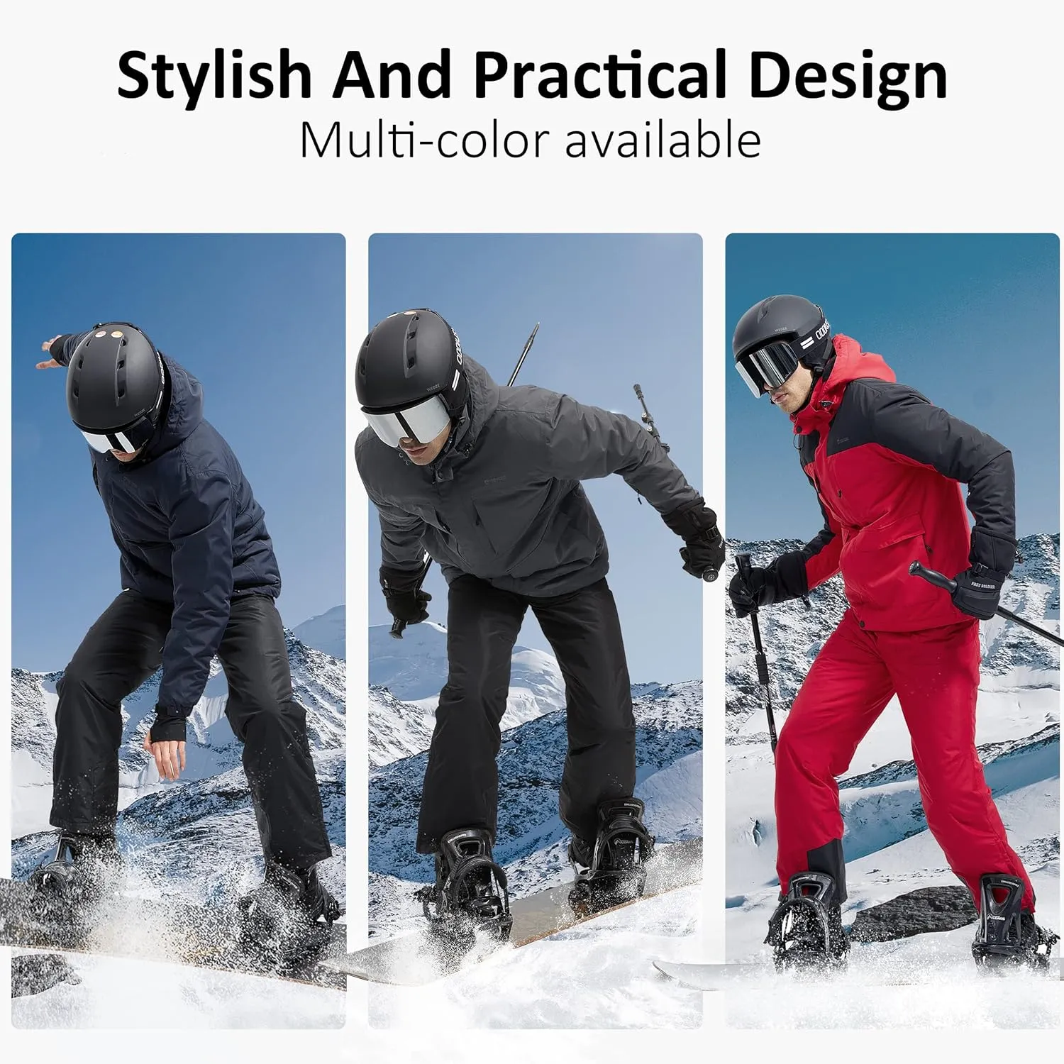 FREE SOLDIER Men's Waterproof Ski Jacket Fleece Lined Warm Winter Snow Coat with Hood Fully Taped Seams