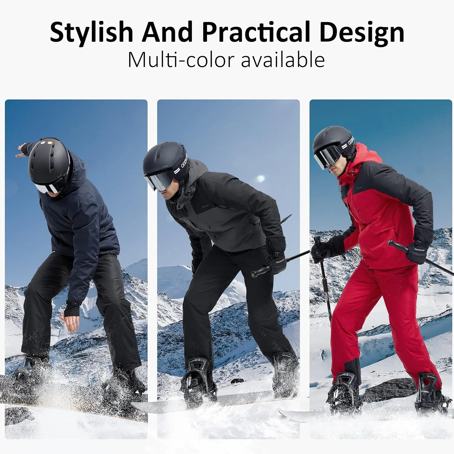 FREE SOLDIER Men's Waterproof Ski Jacket Fleece Lined Warm Winter Snow Coat with Hood Fully Taped Seams