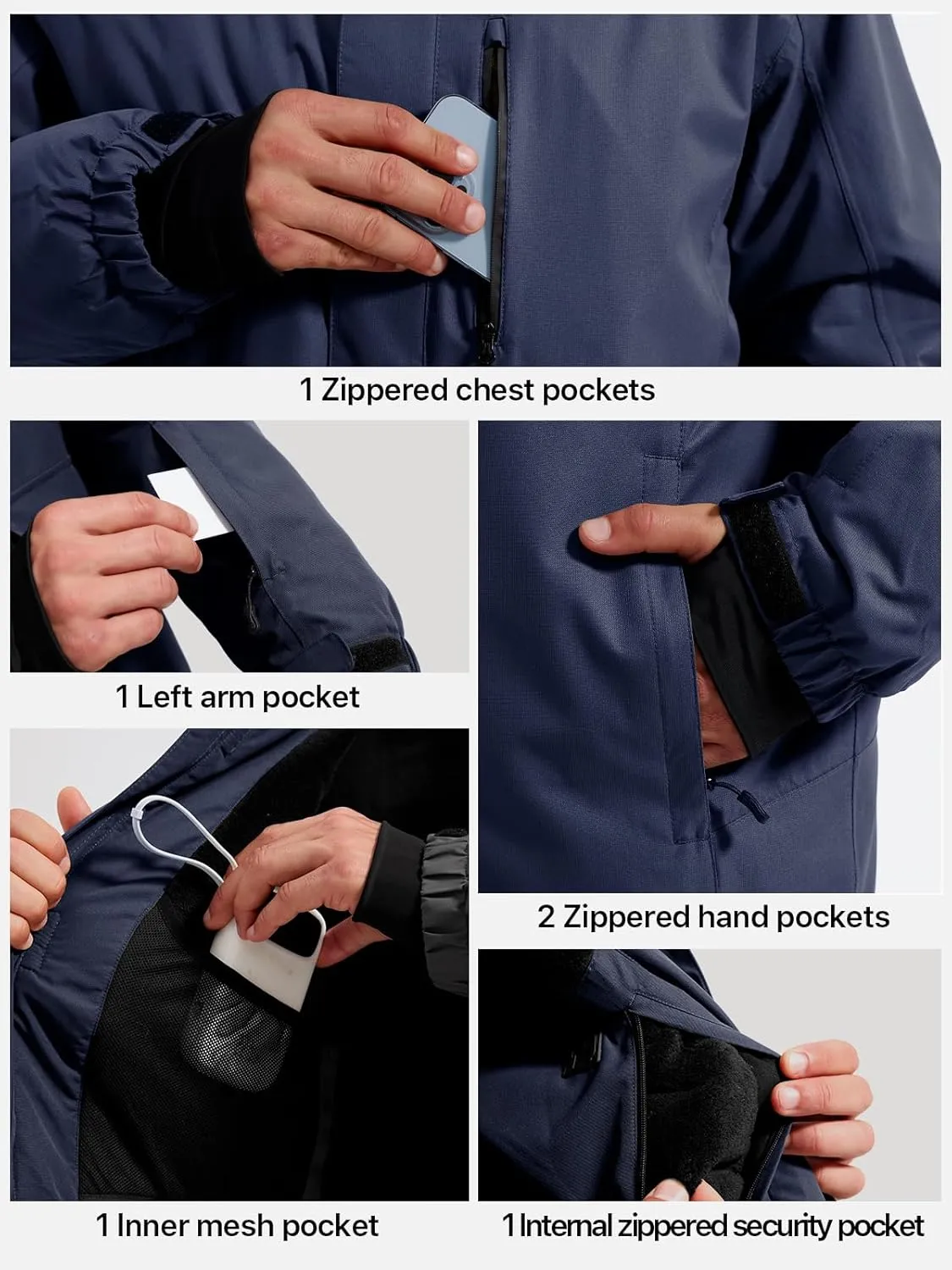 FREE SOLDIER Men's Waterproof Ski Snow Jacket Fleece Lined Warm Winter Rain Jacket with Hood Fully Taped Seams