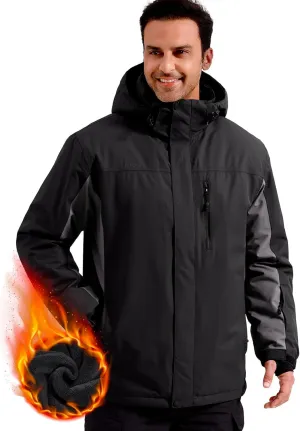 FREE SOLDIER Men's Waterproof Ski Snow Jacket Fleece Lined Warm Winter Rain Jacket with Hood Fully Taped Seams