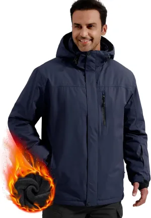 FREE SOLDIER Men's Waterproof Ski Snow Jacket Fleece Lined Warm Winter Rain Jacket with Hood Fully Taped Seams