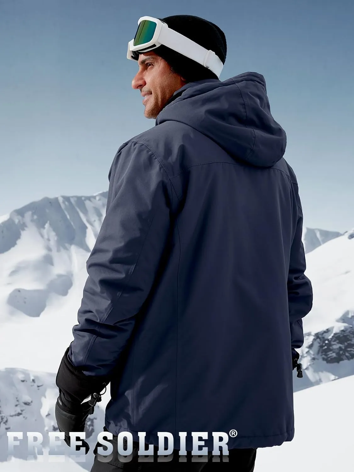 FREE SOLDIER Men's Waterproof Ski Snow Jacket Fleece Lined Warm Winter Rain Jacket with Hood Fully Taped Seams