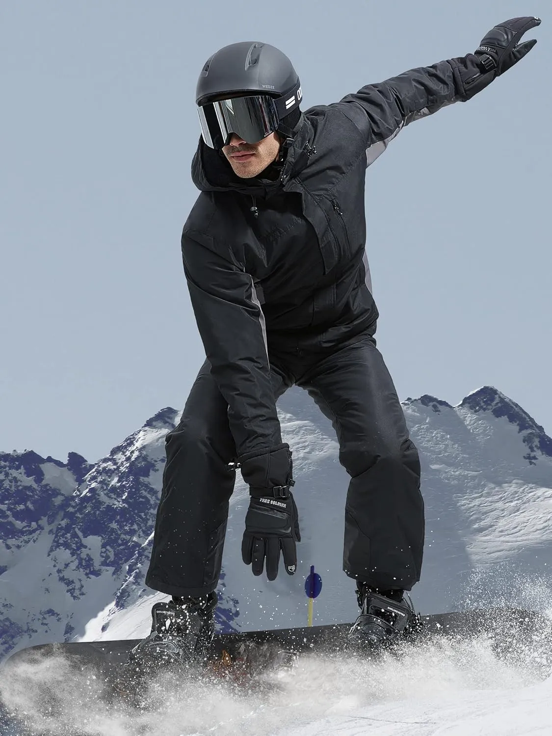 FREE SOLDIER Men's Waterproof Ski Snow Jacket Fleece Lined Warm Winter Rain Jacket with Hood Fully Taped Seams