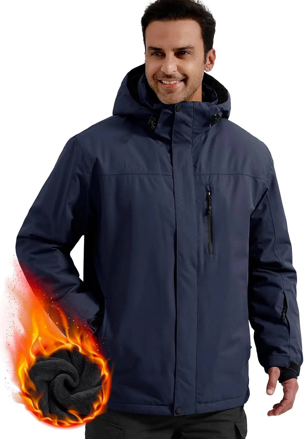 FREE SOLDIER Men's Waterproof Ski Snow Jacket Fleece Lined Warm Winter Rain Jacket with Hood Fully Taped Seams