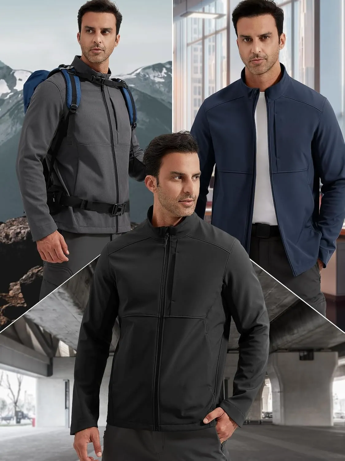 FREE SOLDIER Men's Waterproof Softshell Jacket Lightweight Fleece Lined Jacket Outdoor Hiking Windbreaker