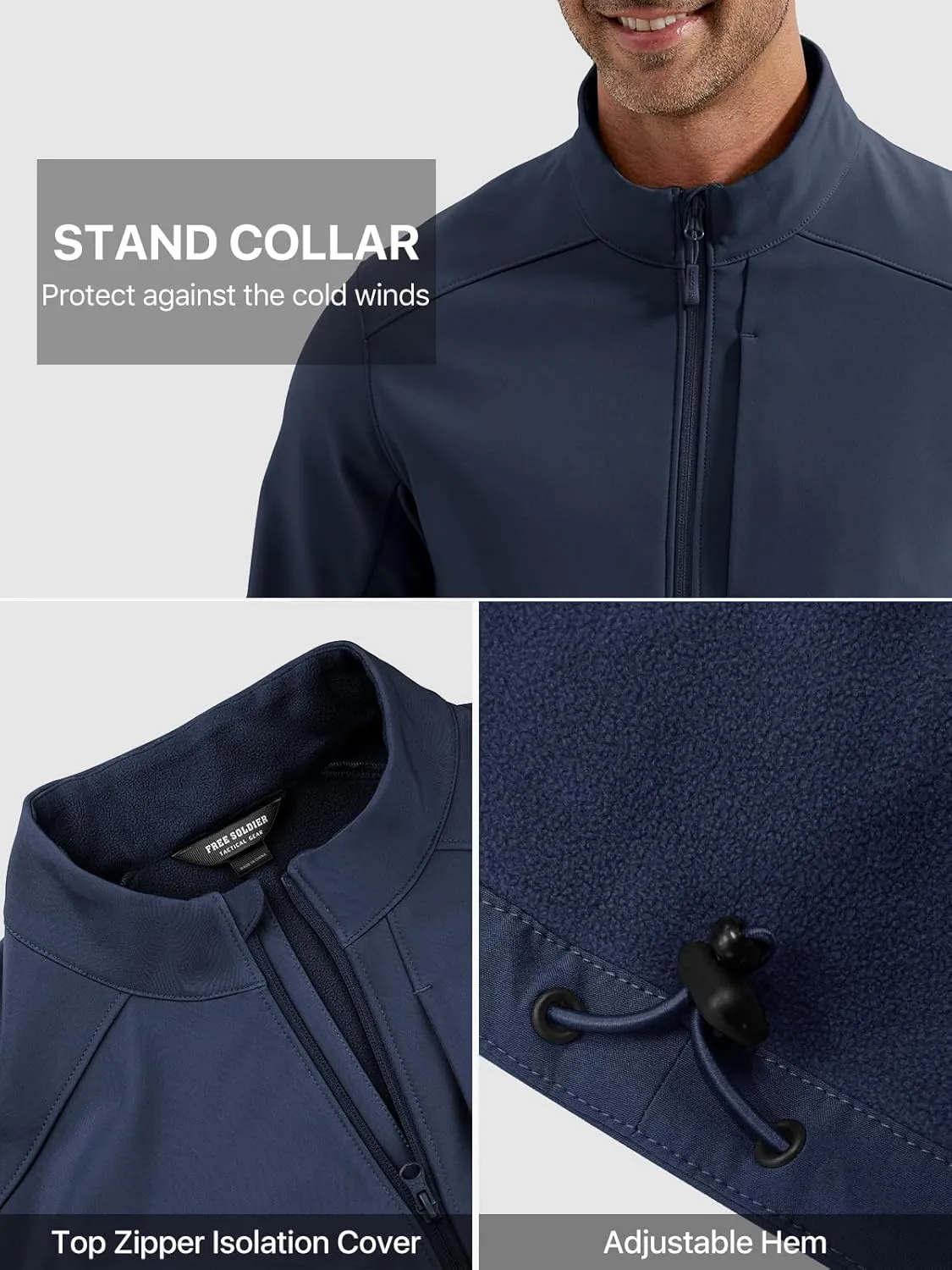 FREE SOLDIER Men's Waterproof Softshell Jacket Lightweight Fleece Lined Jacket Outdoor Hiking Windbreaker
