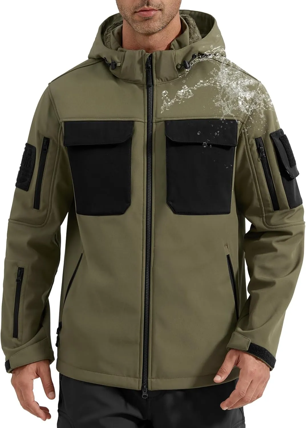 FREE SOLDIER Men's Waterproof Softshell Jacket Thick Fleece Lined Outdoor Jacket Tactical Military Hoodie Windbreaker