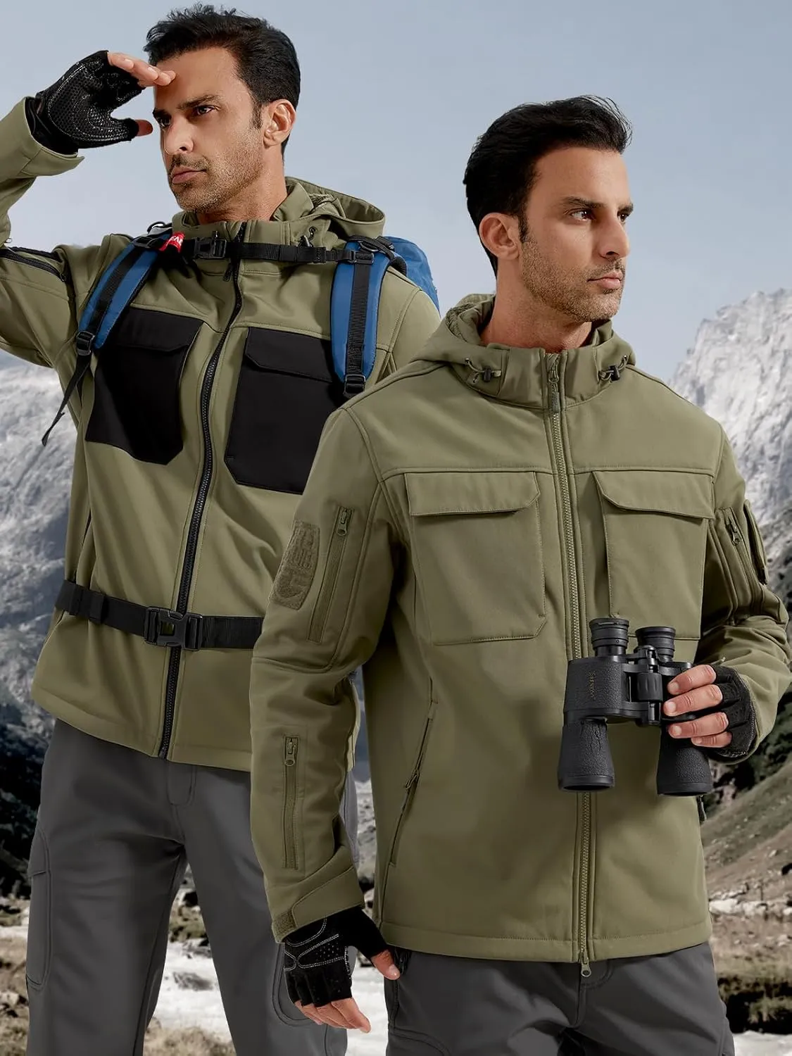 FREE SOLDIER Men's Waterproof Softshell Jacket Thick Fleece Lined Outdoor Jacket Tactical Military Hoodie Windbreaker