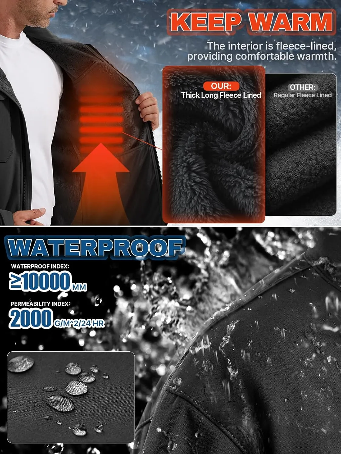 FREE SOLDIER Men's Waterproof Softshell Jacket Thick Fleece Lined Outdoor Jacket Tactical Military Hoodie Windbreaker
