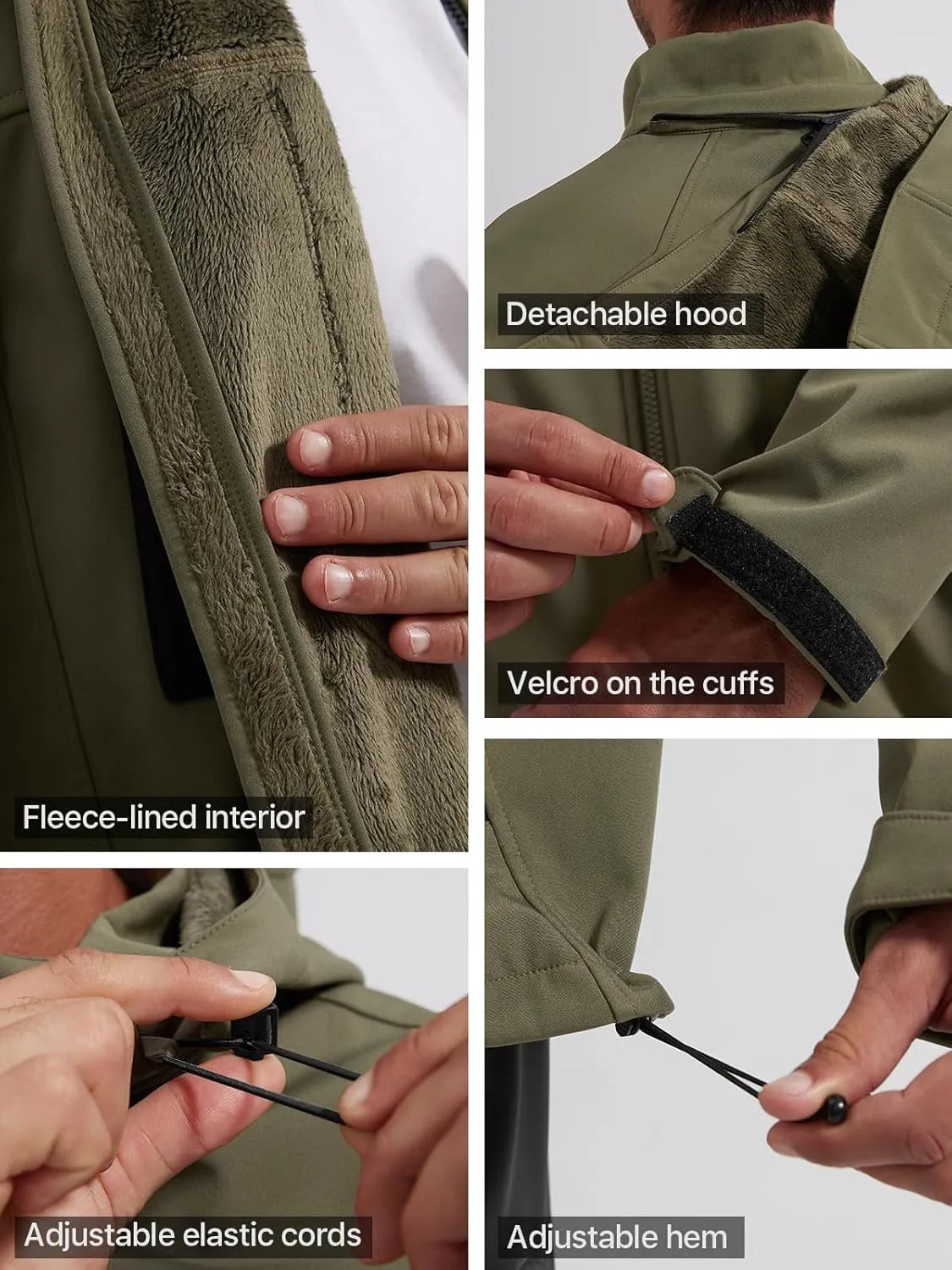 FREE SOLDIER Men's Waterproof Softshell Jacket Thick Fleece Lined Outdoor Jacket Tactical Military Hoodie Windbreaker