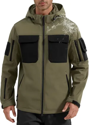 FREE SOLDIER Men's Waterproof Softshell Jacket Thick Fleece Lined Outdoor Jacket Tactical Military Hoodie Windbreaker