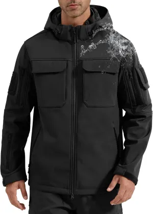 FREE SOLDIER Men's Waterproof Softshell Jacket Thick Fleece Lined Outdoor Jacket Tactical Military Hoodie Windbreaker