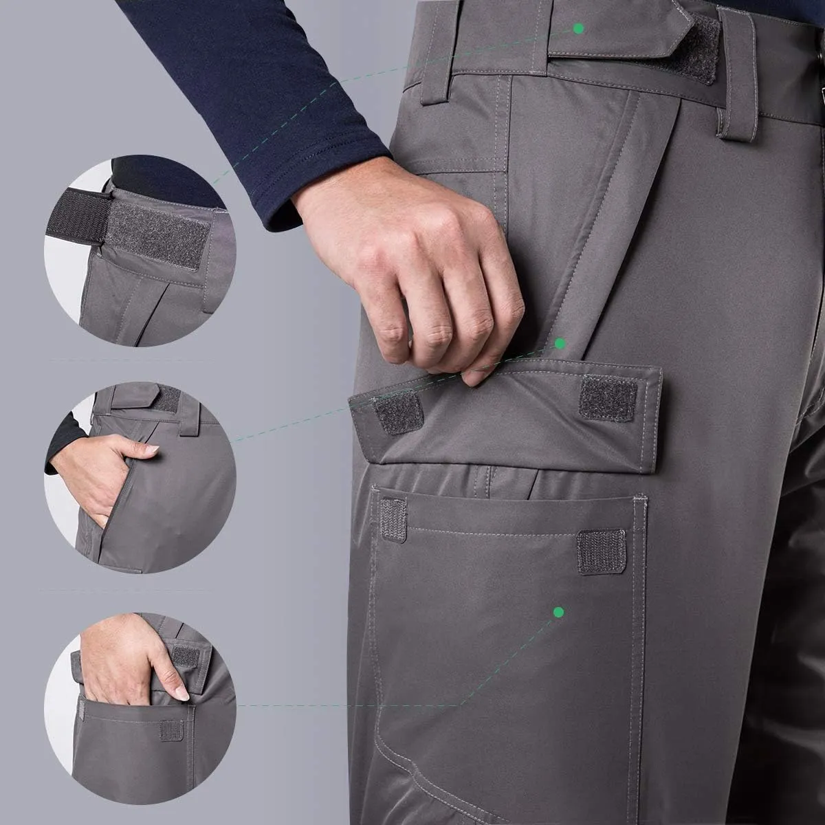 FREE SOLDIER Men's Waterproof Warm Snowboard Insulated Pants Winter Ski Snow Pants