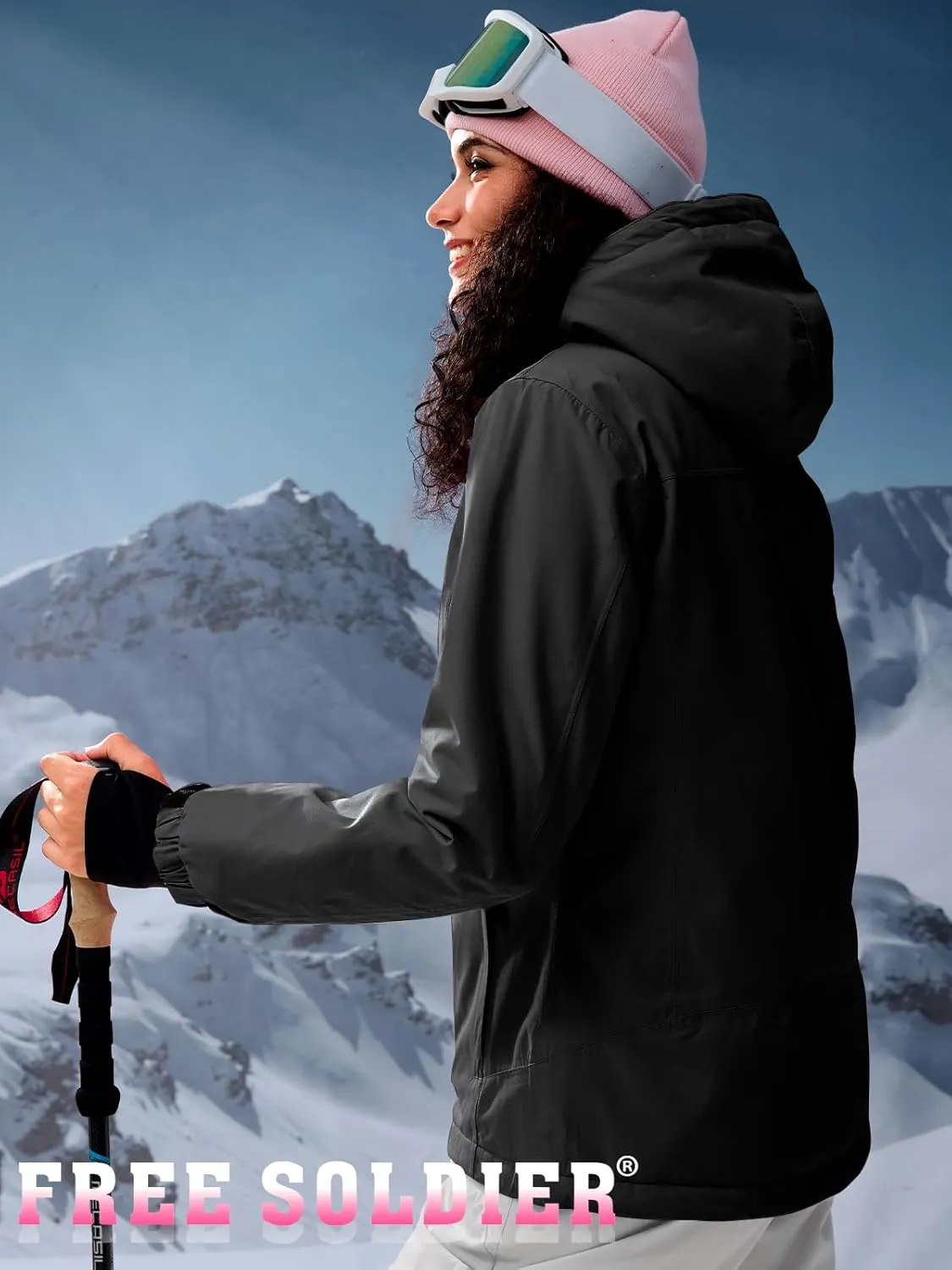 FREE SOLDIER Women's Waterproof Ski Snow Jacket Fleece Lined Warm Winter Rain Jacket with Hood Fully Taped Seams