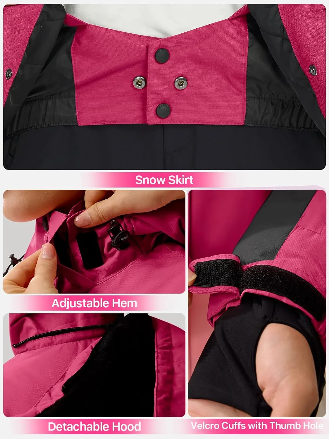 FREE SOLDIER Women's Waterproof Ski Snow Jacket Fleece Lined Warm Winter Rain Jacket with Hood Fully Taped Seams