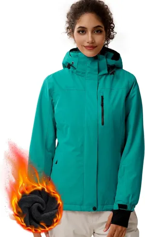FREE SOLDIER Women's Waterproof Ski Snow Jacket Fleece Lined Warm Winter Rain Jacket with Hood Fully Taped Seams