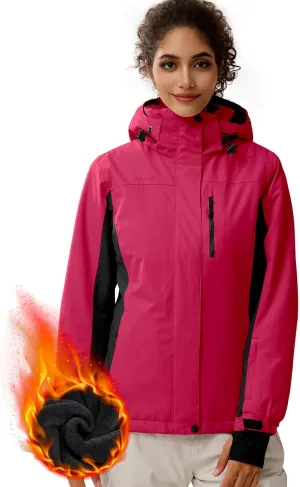 FREE SOLDIER Women's Waterproof Ski Snow Jacket Fleece Lined Warm Winter Rain Jacket with Hood Fully Taped Seams