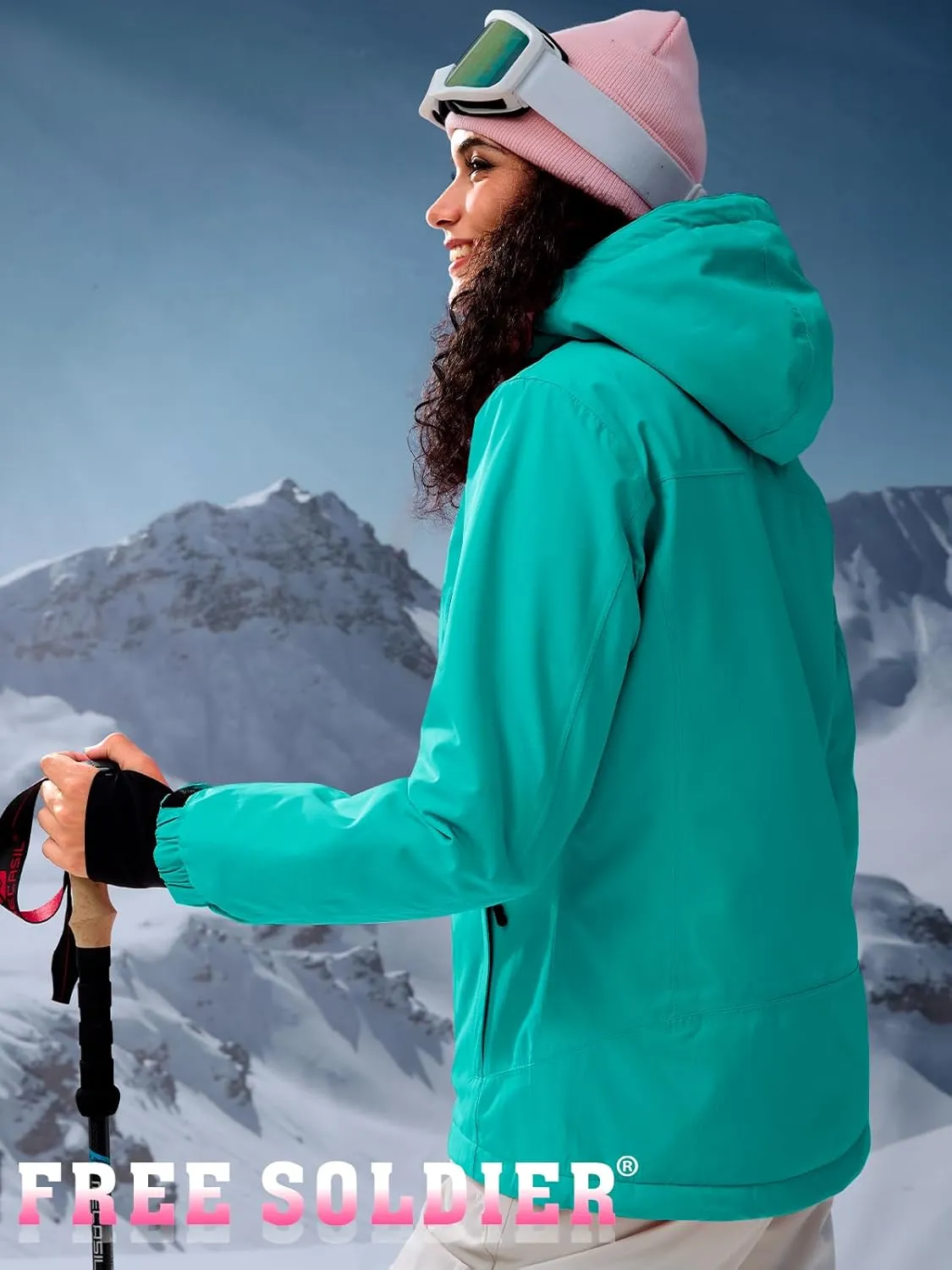 FREE SOLDIER Women's Waterproof Ski Snow Jacket Fleece Lined Warm Winter Rain Jacket with Hood Fully Taped Seams