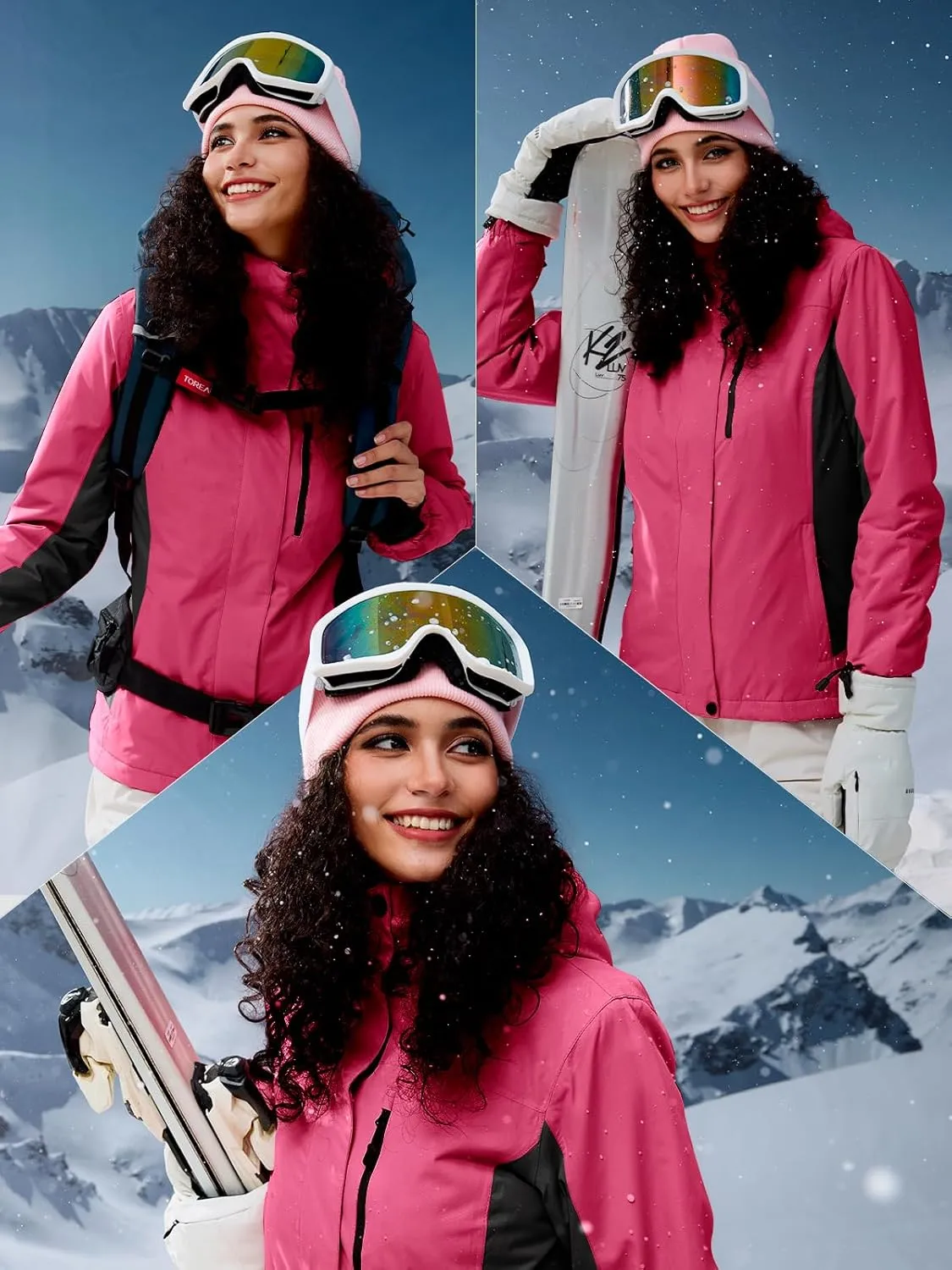 FREE SOLDIER Women's Waterproof Ski Snow Jacket Fleece Lined Warm Winter Rain Jacket with Hood Fully Taped Seams