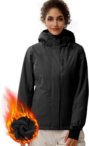 FREE SOLDIER Women's Waterproof Ski Snow Jacket Fleece Lined Warm Winter Rain Jacket with Hood Fully Taped Seams