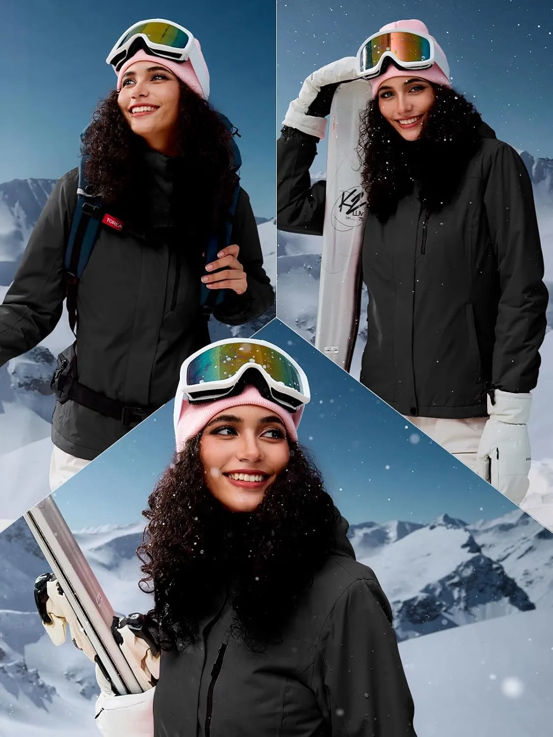 FREE SOLDIER Women's Waterproof Ski Snow Jacket Fleece Lined Warm Winter Rain Jacket with Hood Fully Taped Seams