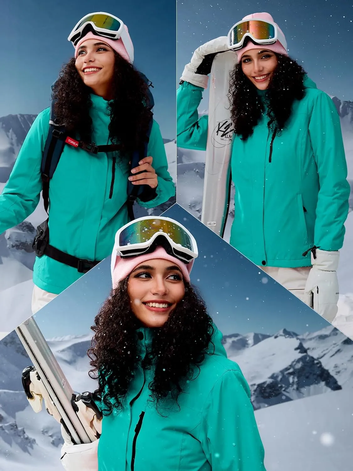 FREE SOLDIER Women's Waterproof Ski Snow Jacket Fleece Lined Warm Winter Rain Jacket with Hood Fully Taped Seams