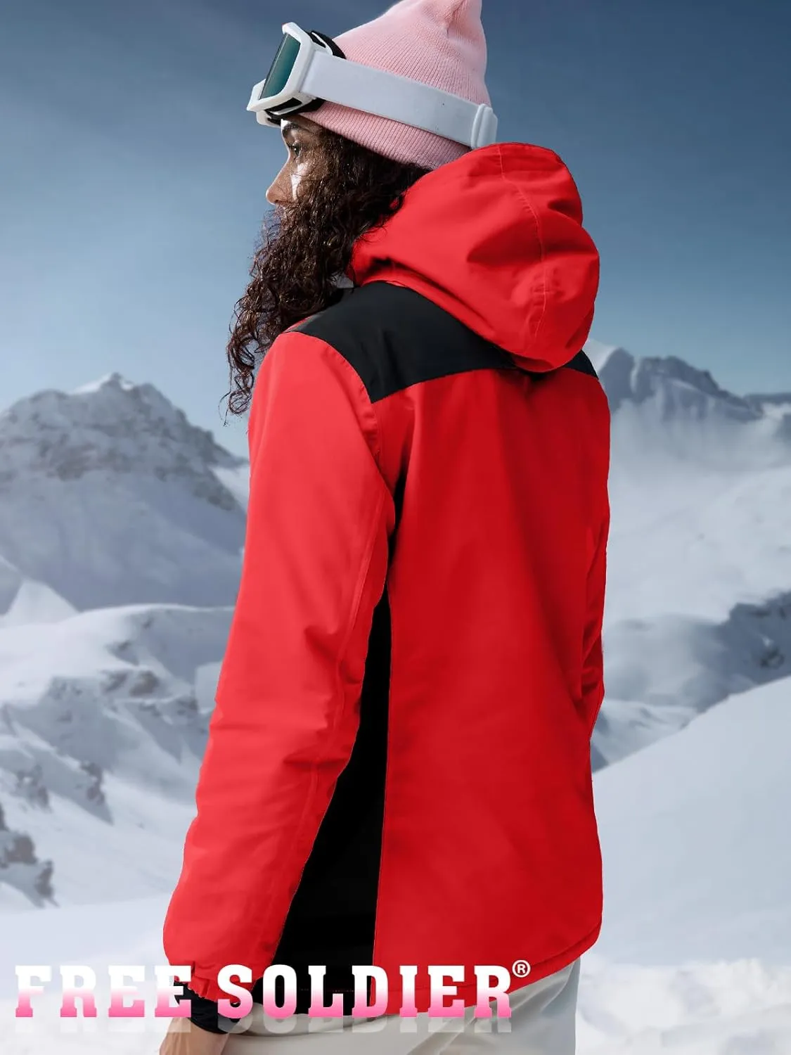 FREE SOLDIER Women's Waterproof Ski Snow Jacket Warm Fleece Lined Winter Rain Jacket with Hood Fully Taped Seams