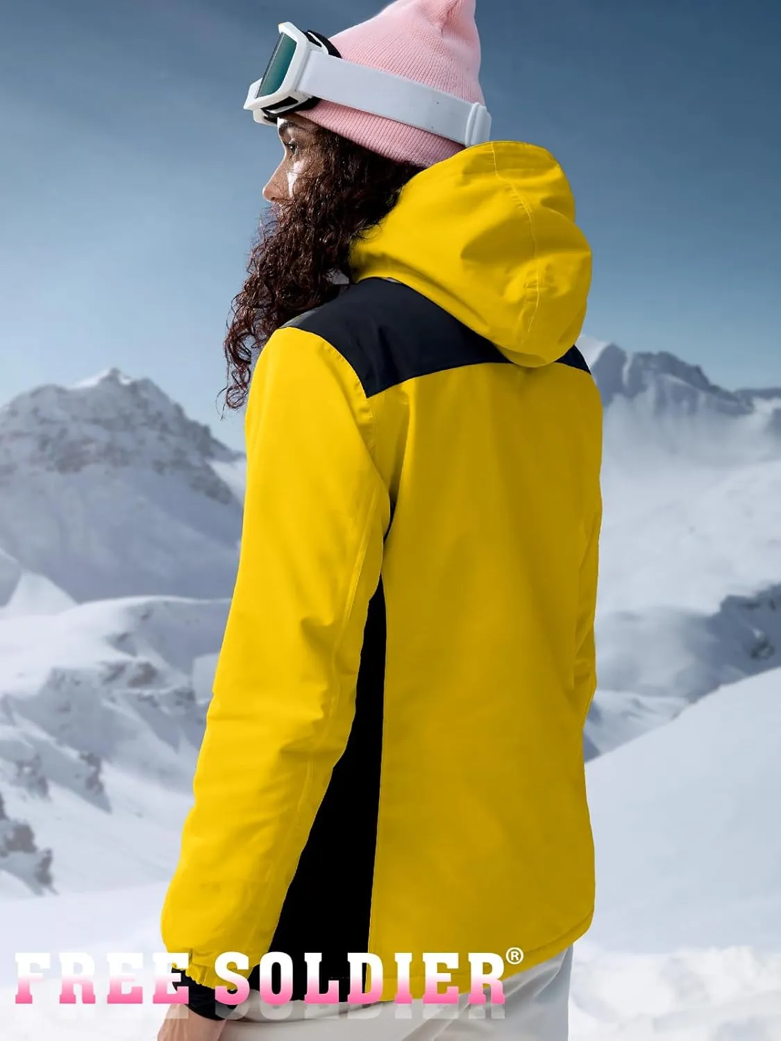 FREE SOLDIER Women's Waterproof Ski Snow Jacket Warm Fleece Lined Winter Rain Jacket with Hood Fully Taped Seams