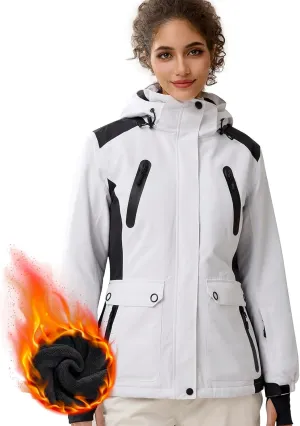 FREE SOLDIER Women's Waterproof Ski Snow Jacket Warm Fleece Lined Winter Rain Jacket with Hood Fully Taped Seams