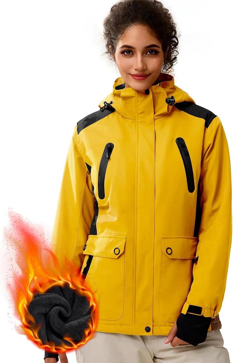 FREE SOLDIER Women's Waterproof Ski Snow Jacket Warm Fleece Lined Winter Rain Jacket with Hood Fully Taped Seams