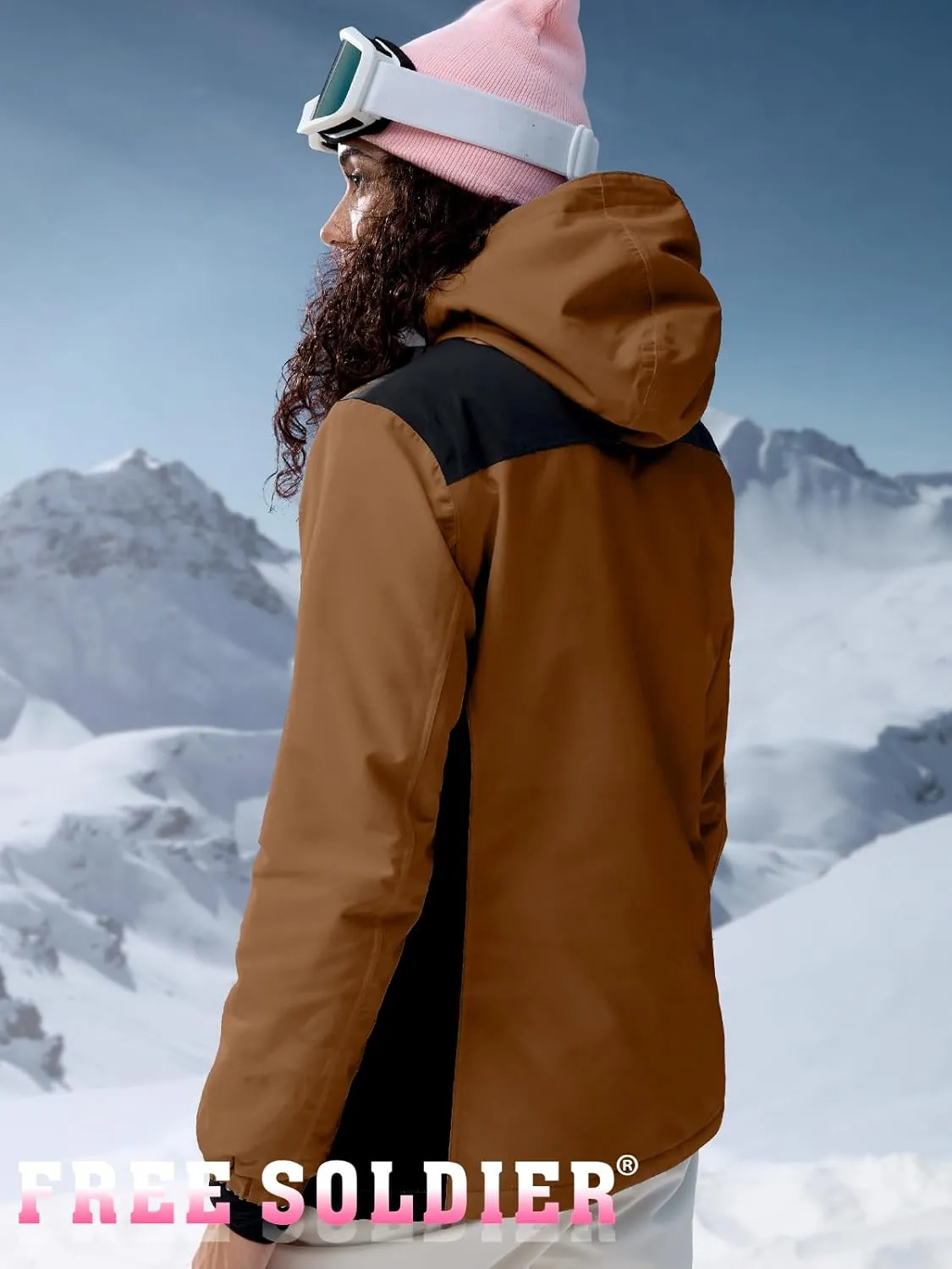 FREE SOLDIER Women's Waterproof Ski Snow Jacket Warm Fleece Lined Winter Rain Jacket with Hood Fully Taped Seams