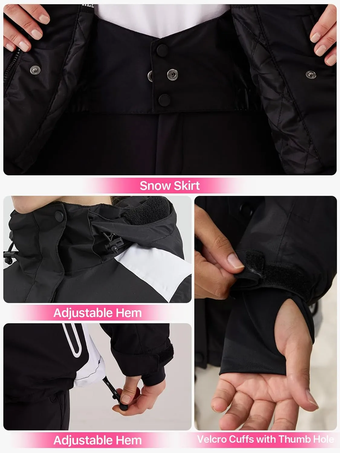 FREE SOLDIER Women's Waterproof Ski Snow Jacket Warm Fleece Lined Winter Rain Jacket with Hood Fully Taped Seams