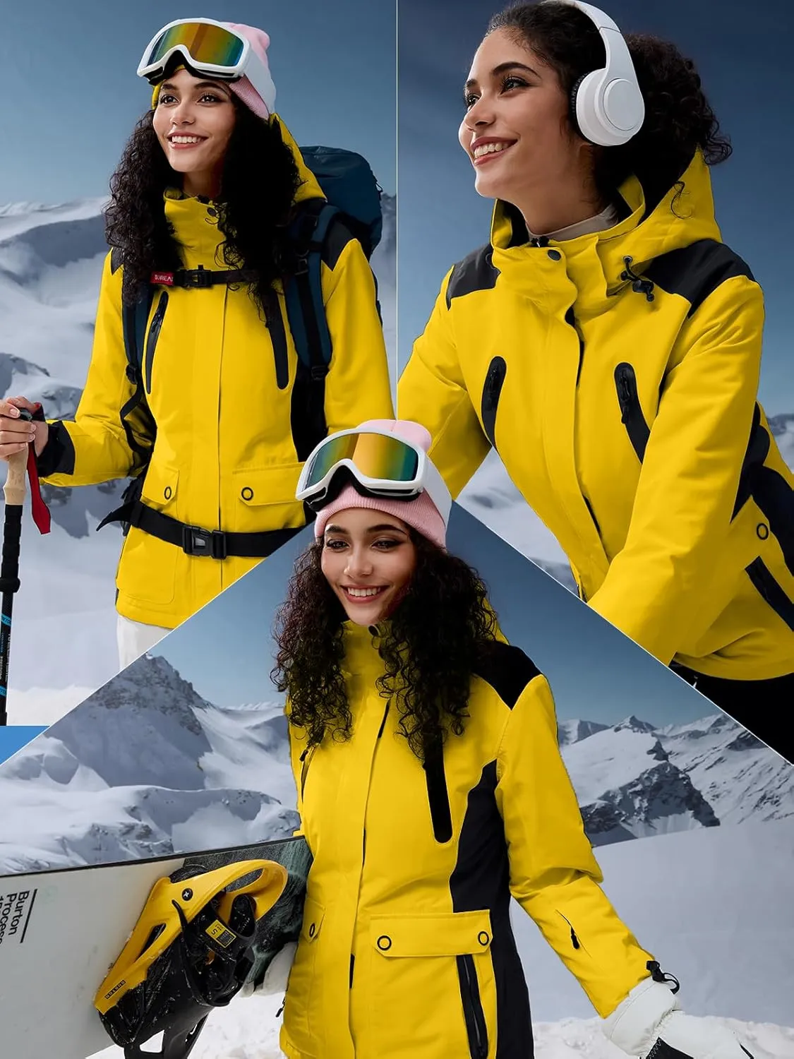 FREE SOLDIER Women's Waterproof Ski Snow Jacket Warm Fleece Lined Winter Rain Jacket with Hood Fully Taped Seams