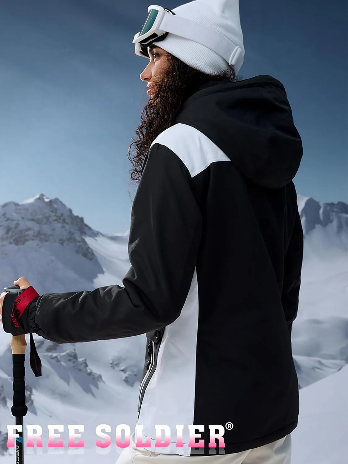 FREE SOLDIER Women's Waterproof Ski Snow Jacket Warm Fleece Lined Winter Rain Jacket with Hood Fully Taped Seams