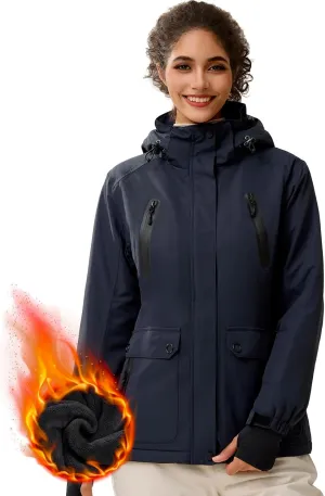 FREE SOLDIER Women's Waterproof Ski Snow Jacket Warm Fleece Lined Winter Rain Jacket with Hood Fully Taped Seams