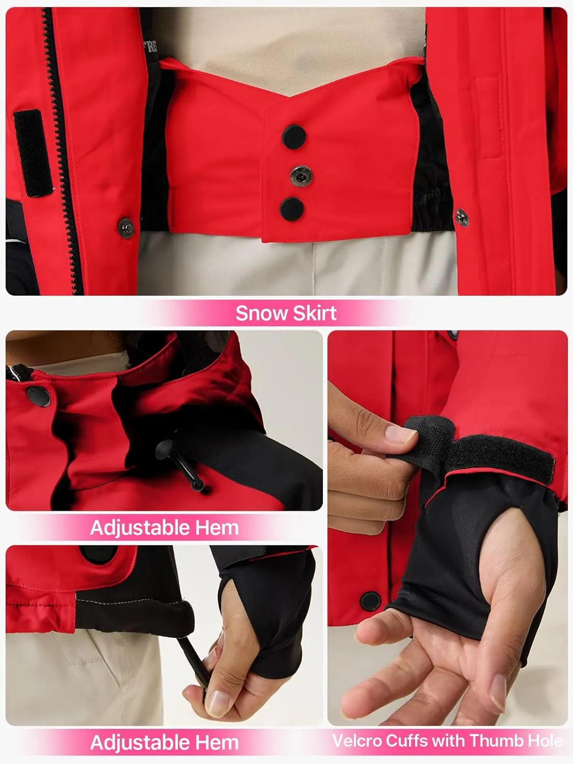 FREE SOLDIER Women's Waterproof Ski Snow Jacket Warm Fleece Lined Winter Rain Jacket with Hood Fully Taped Seams
