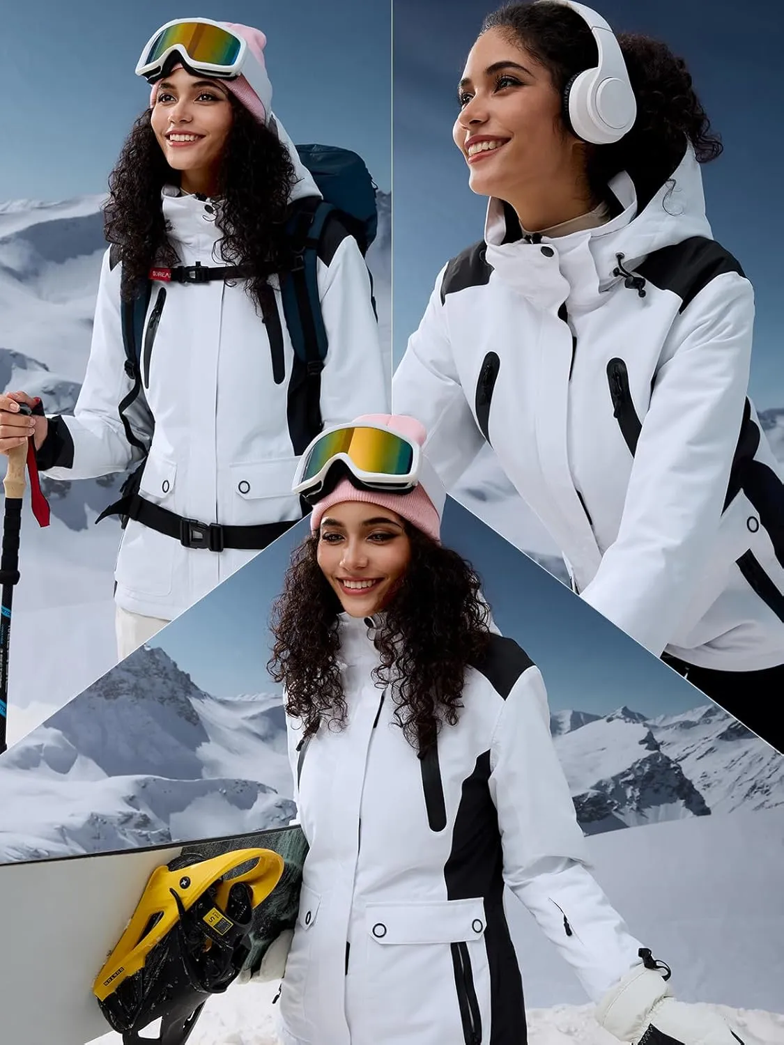 FREE SOLDIER Women's Waterproof Ski Snow Jacket Warm Fleece Lined Winter Rain Jacket with Hood Fully Taped Seams