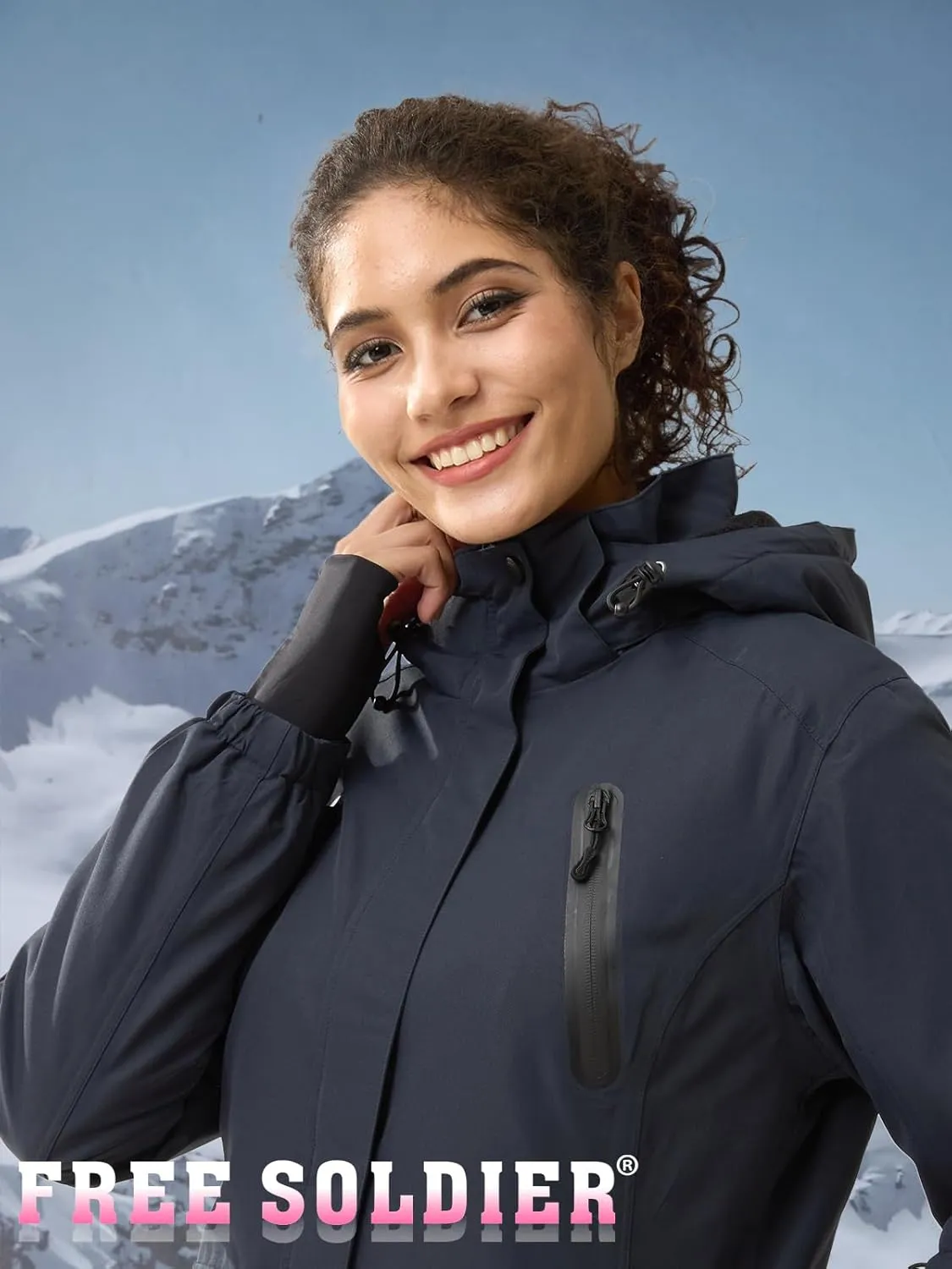 FREE SOLDIER Women's Waterproof Ski Snow Jacket Warm Fleece Lined Winter Rain Jacket with Hood Fully Taped Seams
