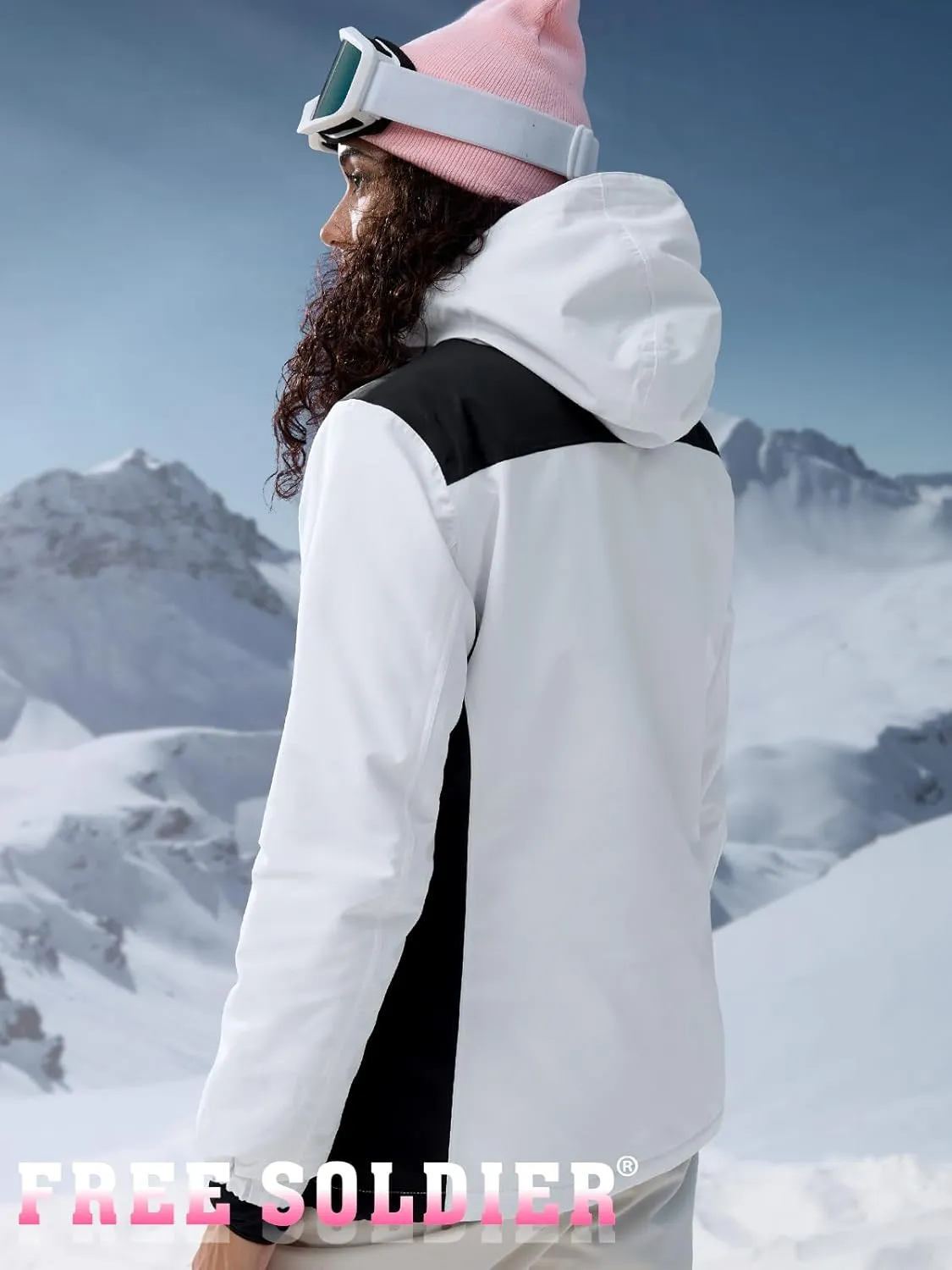 FREE SOLDIER Women's Waterproof Ski Snow Jacket Warm Fleece Lined Winter Rain Jacket with Hood Fully Taped Seams