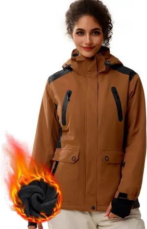FREE SOLDIER Women's Waterproof Ski Snow Jacket Warm Fleece Lined Winter Rain Jacket with Hood Fully Taped Seams