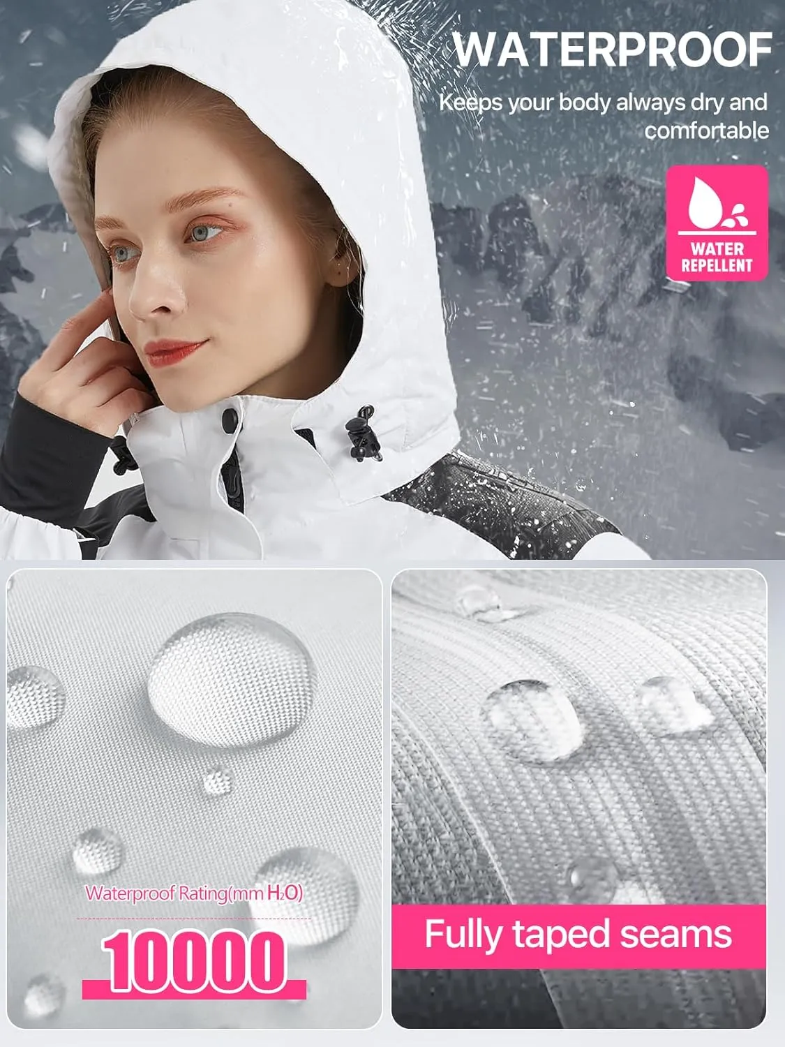 FREE SOLDIER Women's Waterproof Ski Snow Jacket Warm Fleece Lined Winter Rain Jacket with Hood Fully Taped Seams