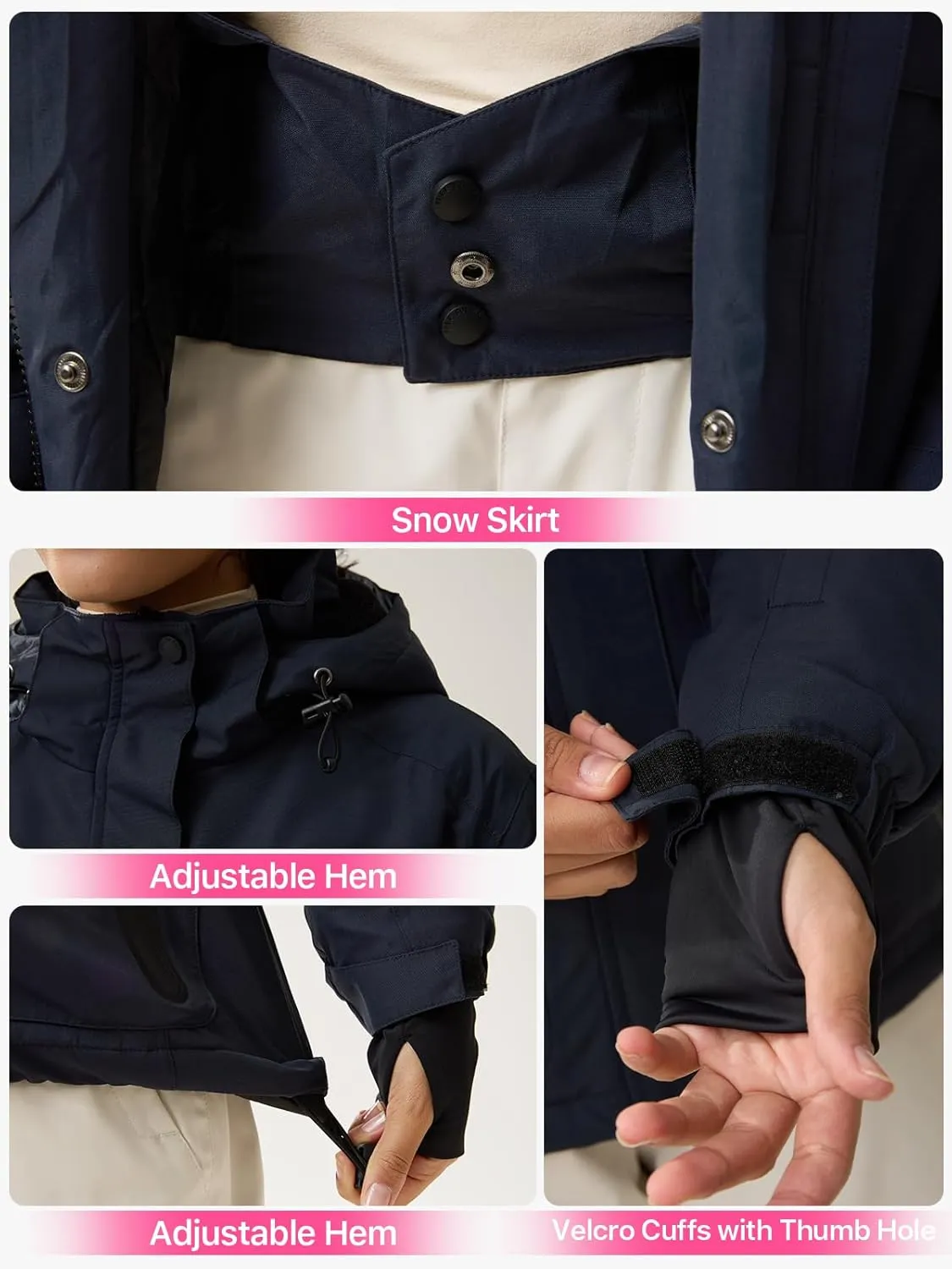 FREE SOLDIER Women's Waterproof Ski Snow Jacket Warm Fleece Lined Winter Rain Jacket with Hood Fully Taped Seams
