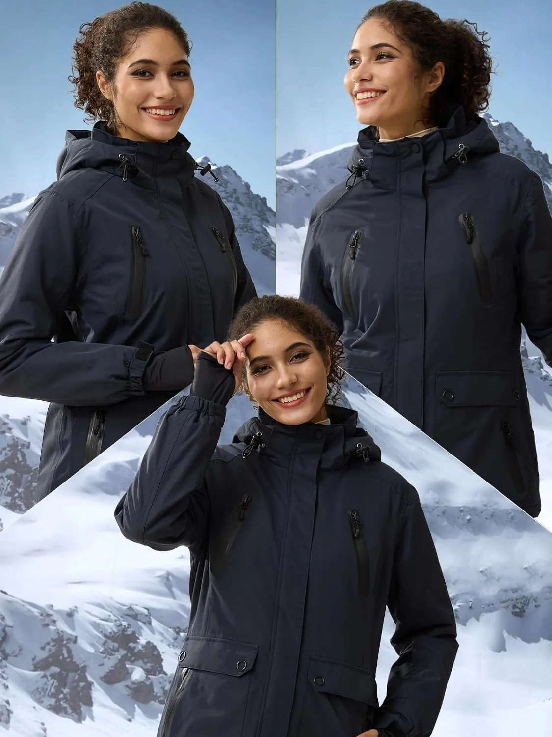 FREE SOLDIER Women's Waterproof Ski Snow Jacket Warm Fleece Lined Winter Rain Jacket with Hood Fully Taped Seams