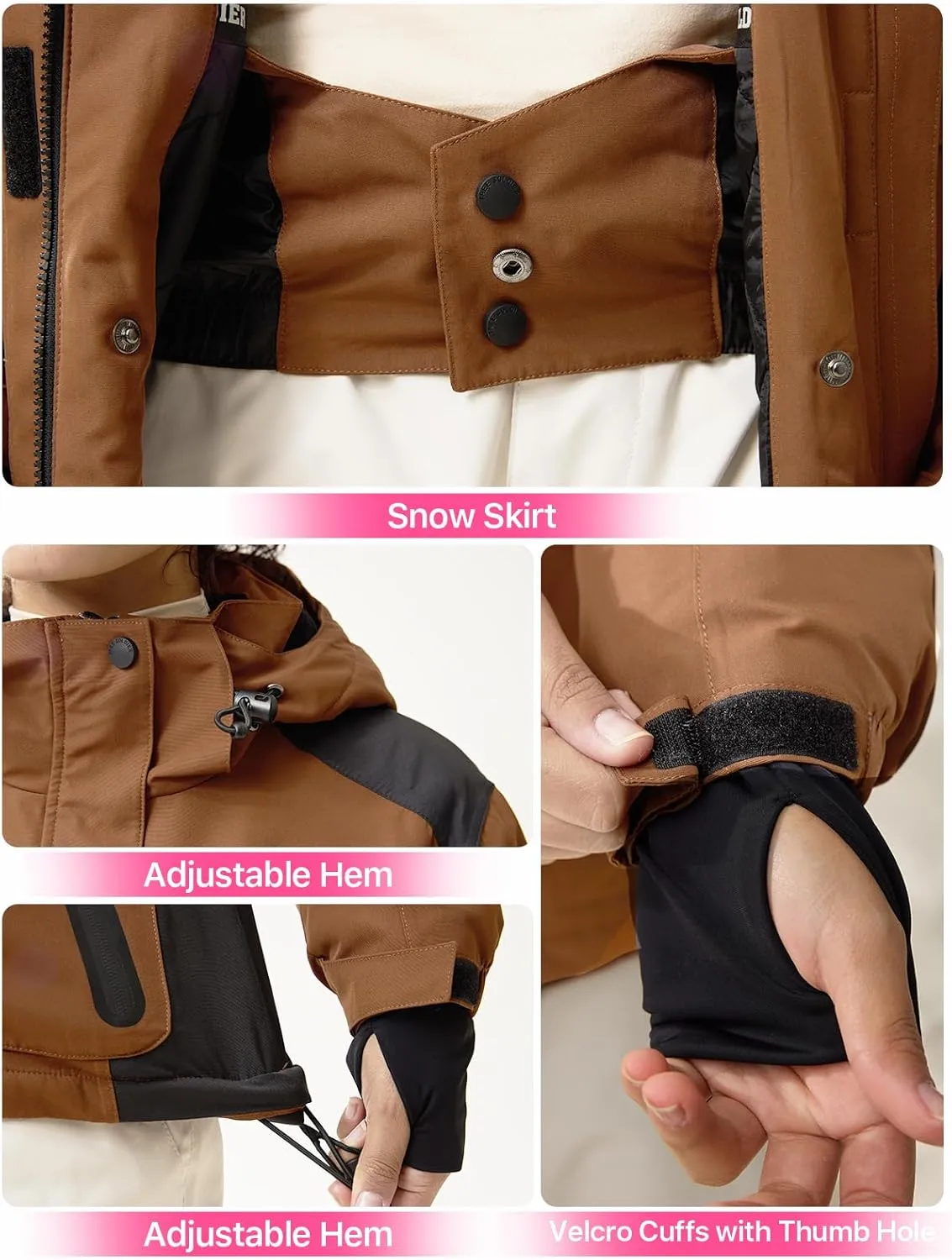 FREE SOLDIER Women's Waterproof Ski Snow Jacket Warm Fleece Lined Winter Rain Jacket with Hood Fully Taped Seams