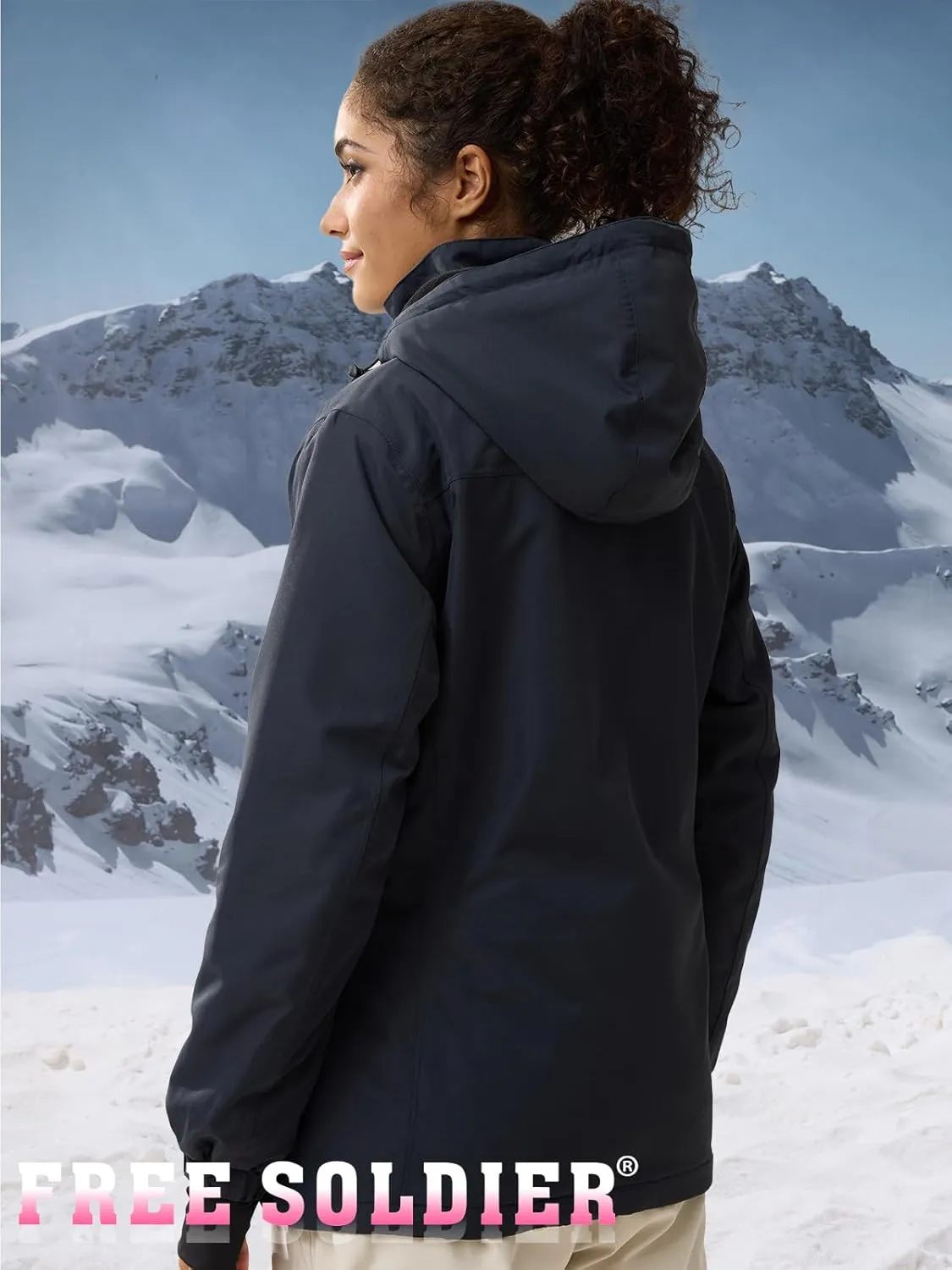 FREE SOLDIER Women's Waterproof Ski Snow Jacket Warm Fleece Lined Winter Rain Jacket with Hood Fully Taped Seams