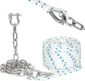 FUCNEN1/2 Boat Anchor Rope 200 FT with 316 Stainless Steel Chain 1/4" x 10 FT, 5/16" Anti-Off Shackles and 1/2" Thimble, Anchor Rode for Mooring, Boats Pontoon, Deck, Fishing, Sail