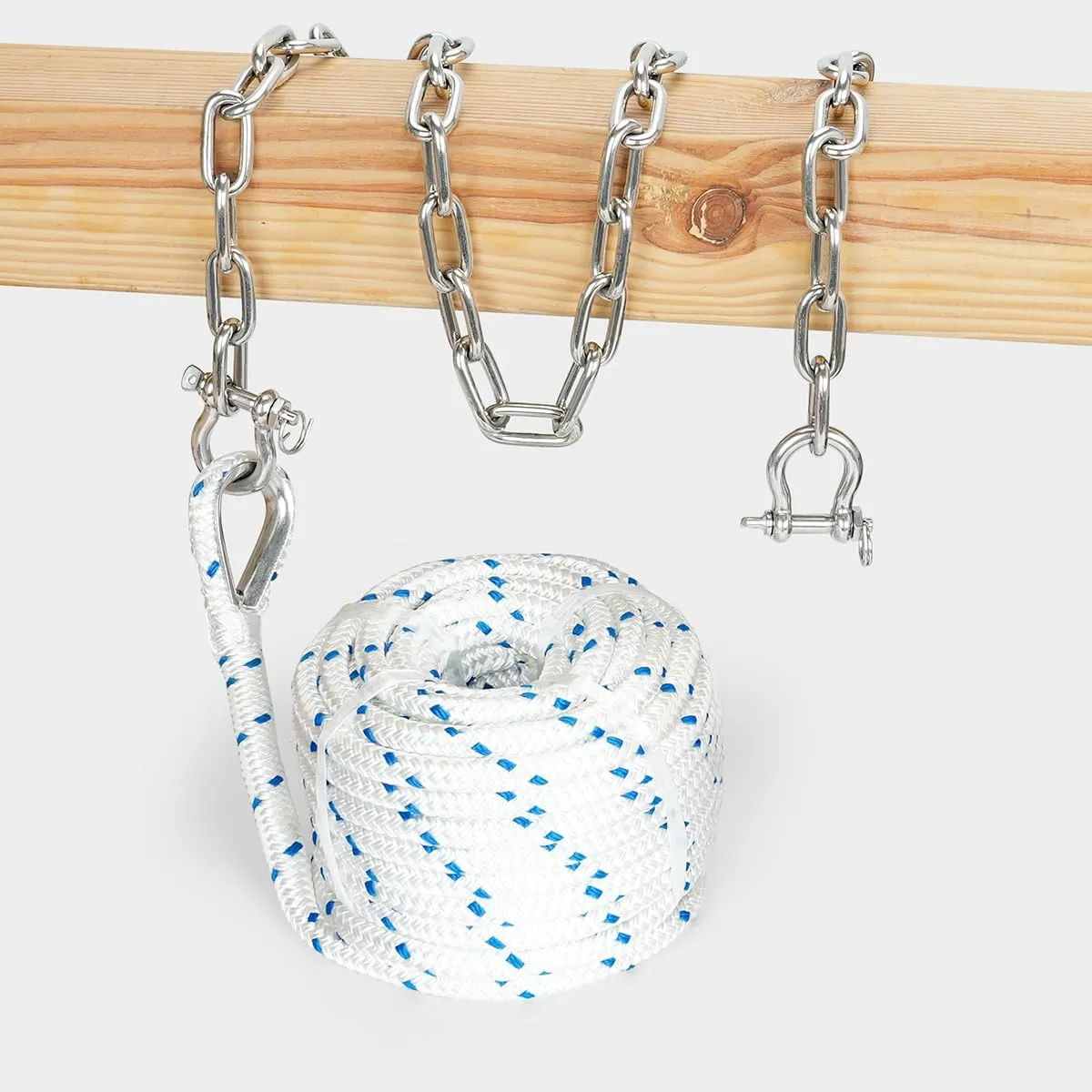 FUCNEN1/2 Boat Anchor Rope 200 FT with 316 Stainless Steel Chain 1/4" x 10 FT, 5/16" Anti-Off Shackles and 1/2" Thimble, Anchor Rode for Mooring, Boats Pontoon, Deck, Fishing, Sail