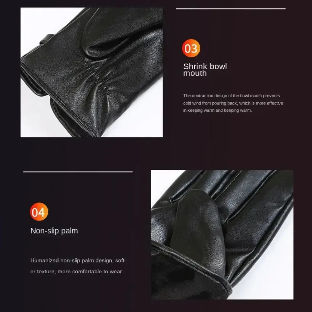 Full Finger PU Leather Gloves Windproof Waterproof Driving Gloves Thicken Winter Warm Touch Screen Gloves Outdoor Sports