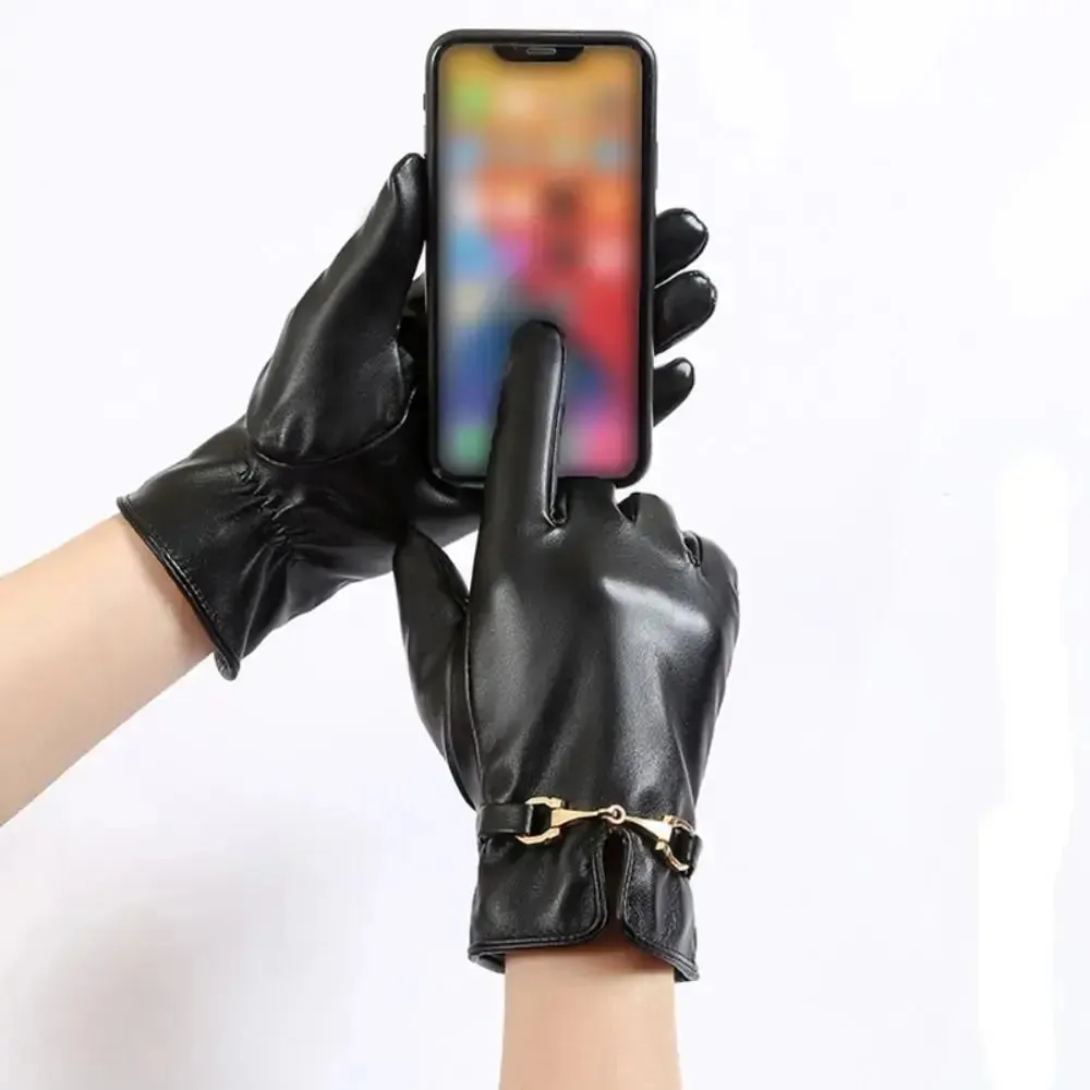 Full Finger PU Leather Gloves Windproof Waterproof Driving Gloves Thicken Winter Warm Touch Screen Gloves Outdoor Sports