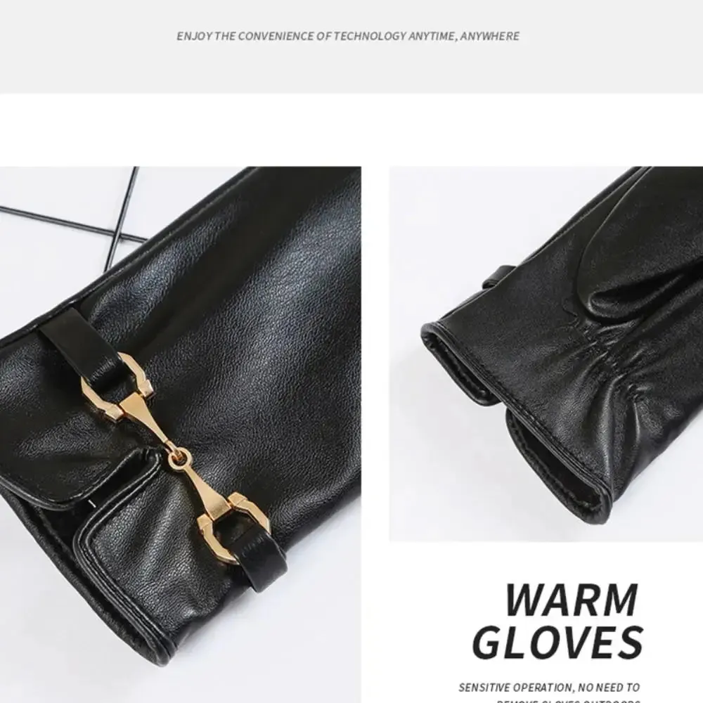 Full Finger PU Leather Gloves Windproof Waterproof Driving Gloves Thicken Winter Warm Touch Screen Gloves Outdoor Sports